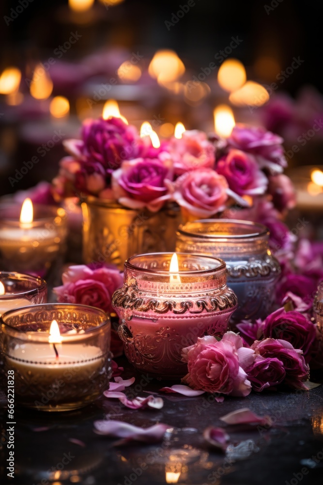 a traditional setting with candles and flowers