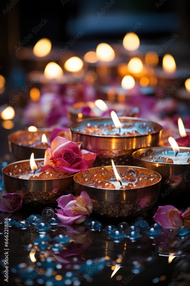 a traditional setting with candles and flowers