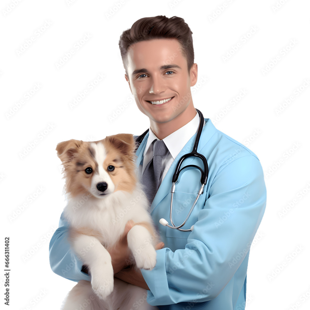 male veterinarian with a dog isolated