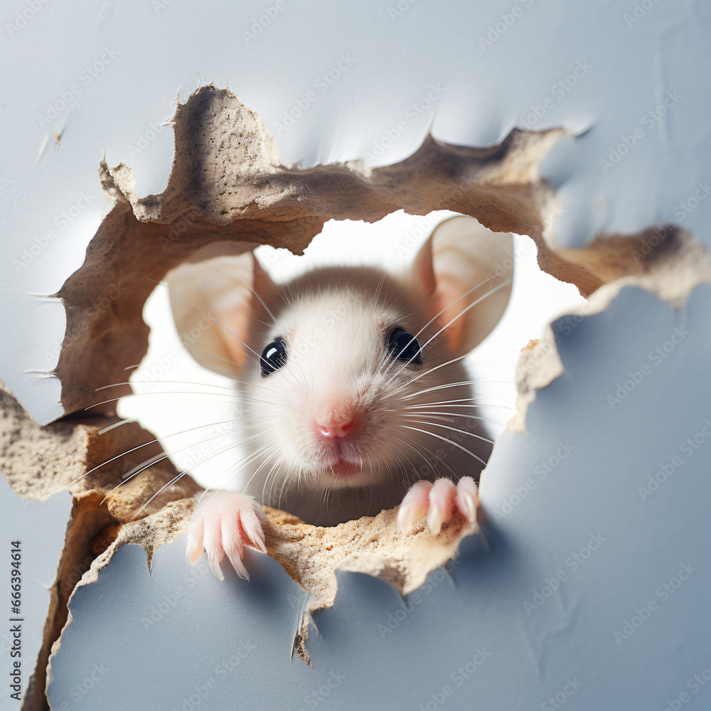 Cute mouse looking through hole in wall ai generated