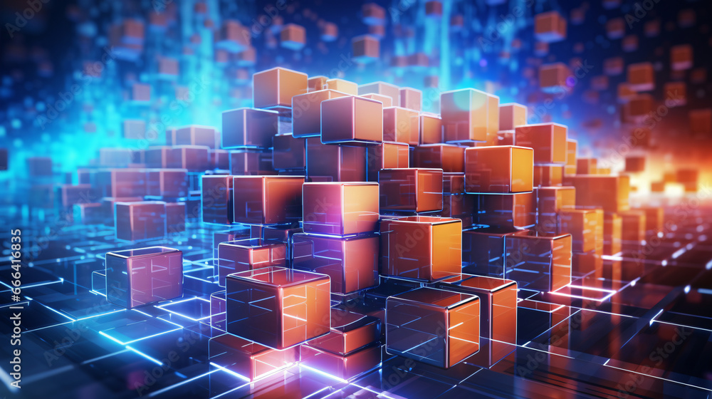 Hi tech A cubic array of square blocks is arranged