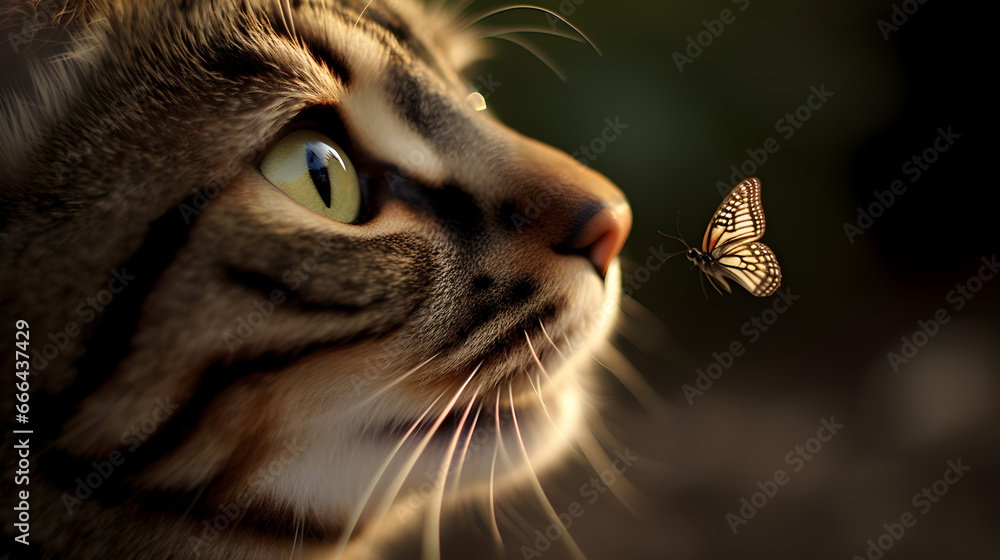 close up of a cat with butterfly