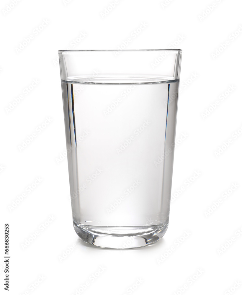 Glass of water on white background