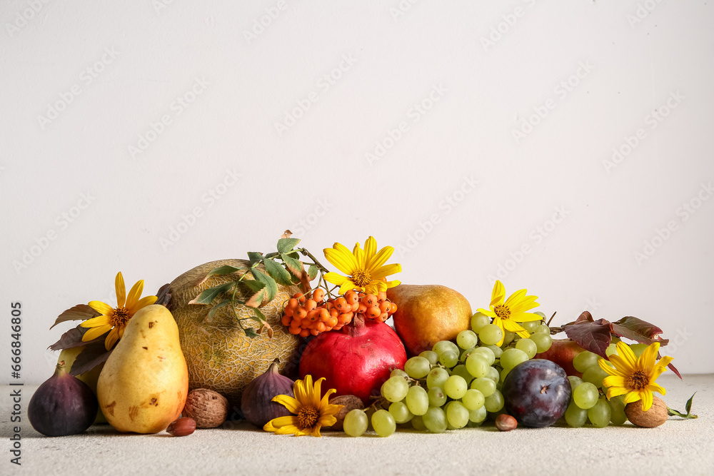 Different fresh fruits on white background