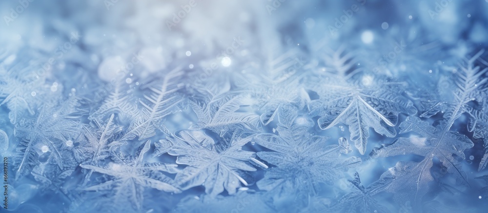 Selective focus high quality close up of unfocused ice and snowflakes