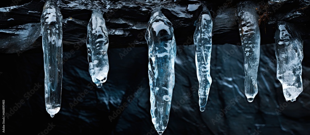 Frozen water formation on stones