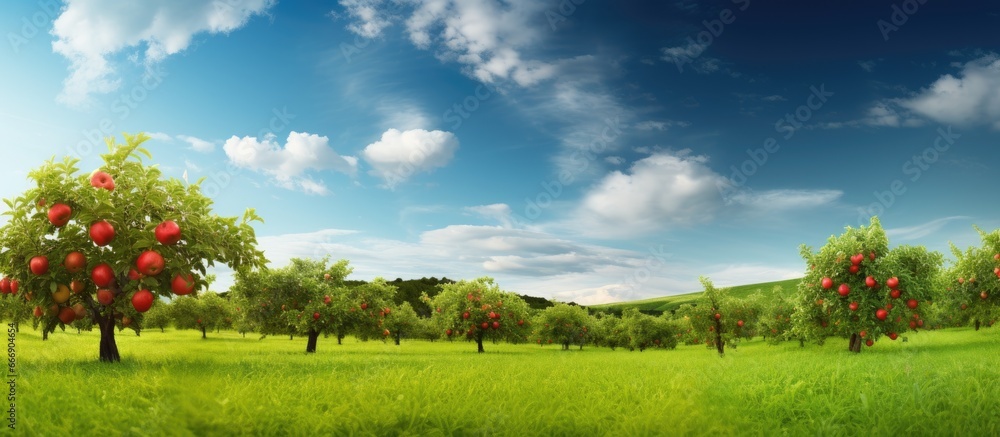 Summer apple orchard in a field