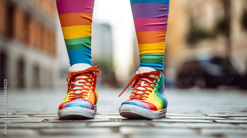 close up on shoes with rainbow color