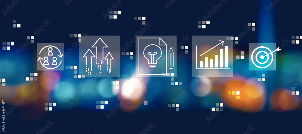 Idea of success theme with blurred city lights at night