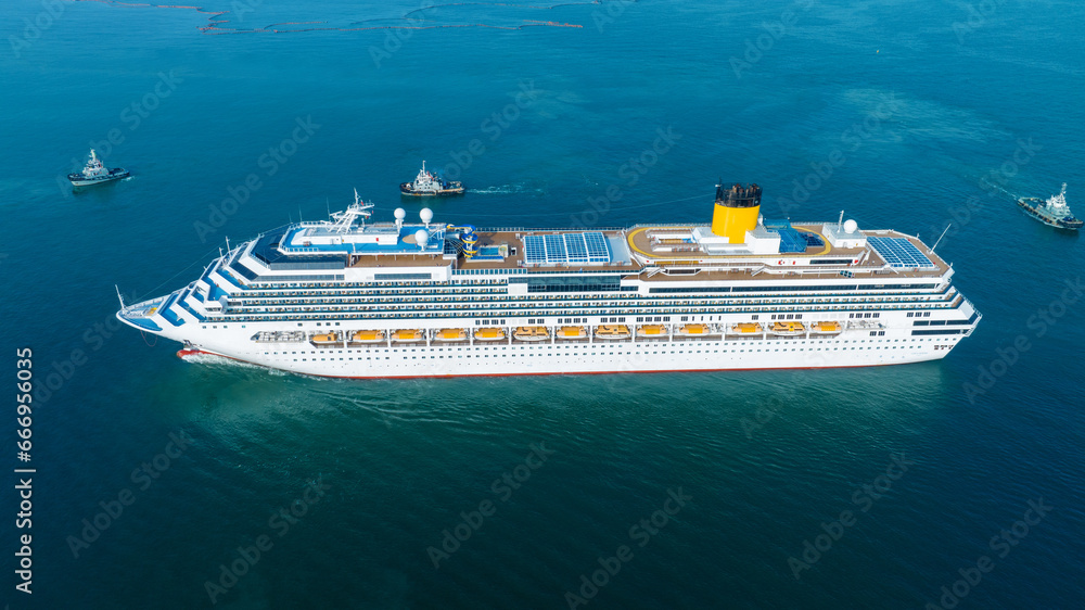 Cruise Ship, Cruise Liners beautiful white cruise ship above luxury cruise in the ocean sea at early in the morning time concept exclusive tourism travel on holiday take a vacation time on summer