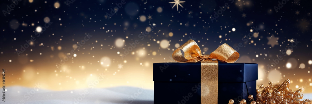 Christmas present gift box with beautiful bokeh lights