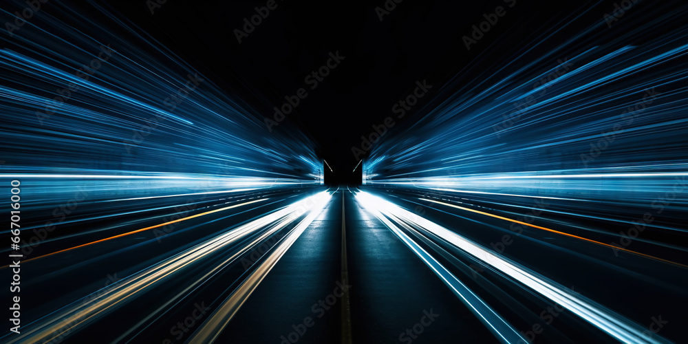 Neon Velocity: Urban Pulse of the Night. Speed light trails. Generative AI