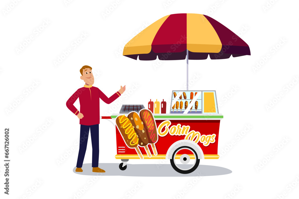 Hotdogs Food Stand Vendor Vector Illustration