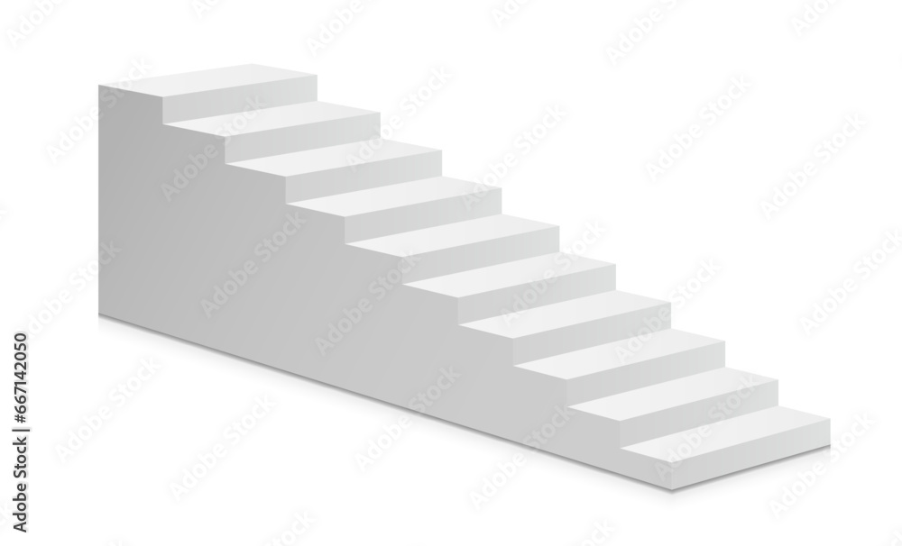 White stair mockup isolated on white background, 3d staircases template vector illustration 