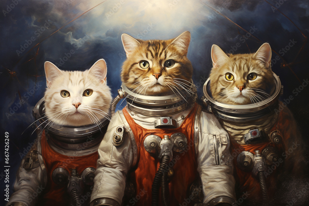 Astronaut cats wearing space suits