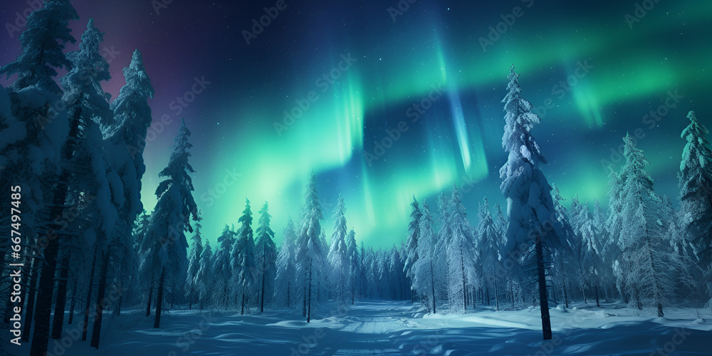 Dazzling Northern Lights with empty space