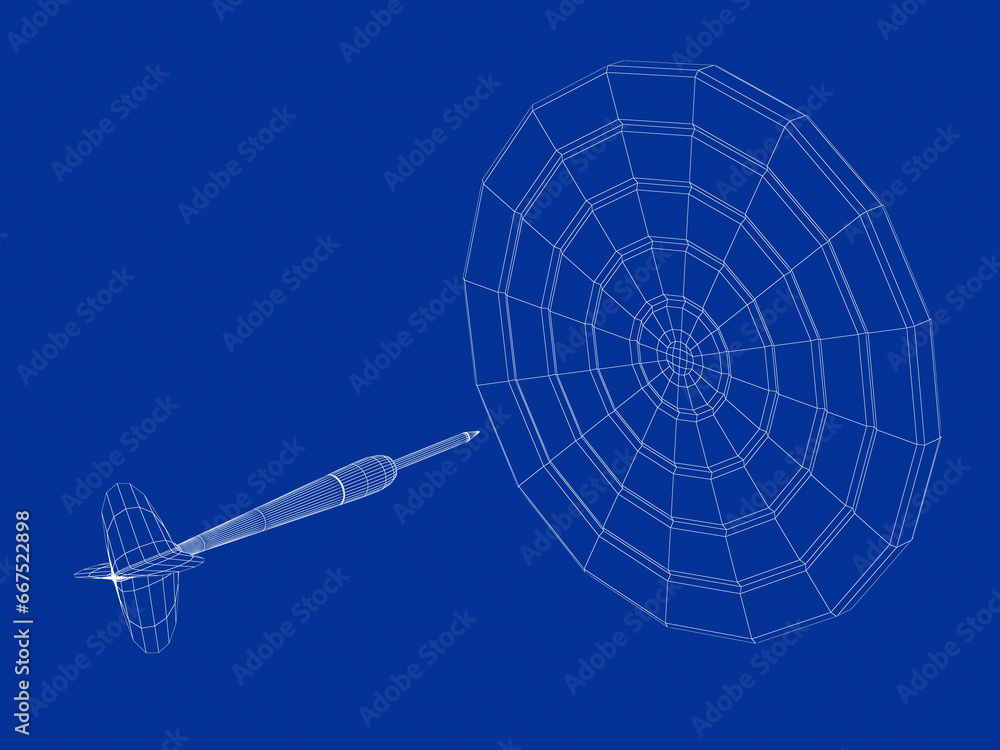 3D wire-frame model of dart and dartboard