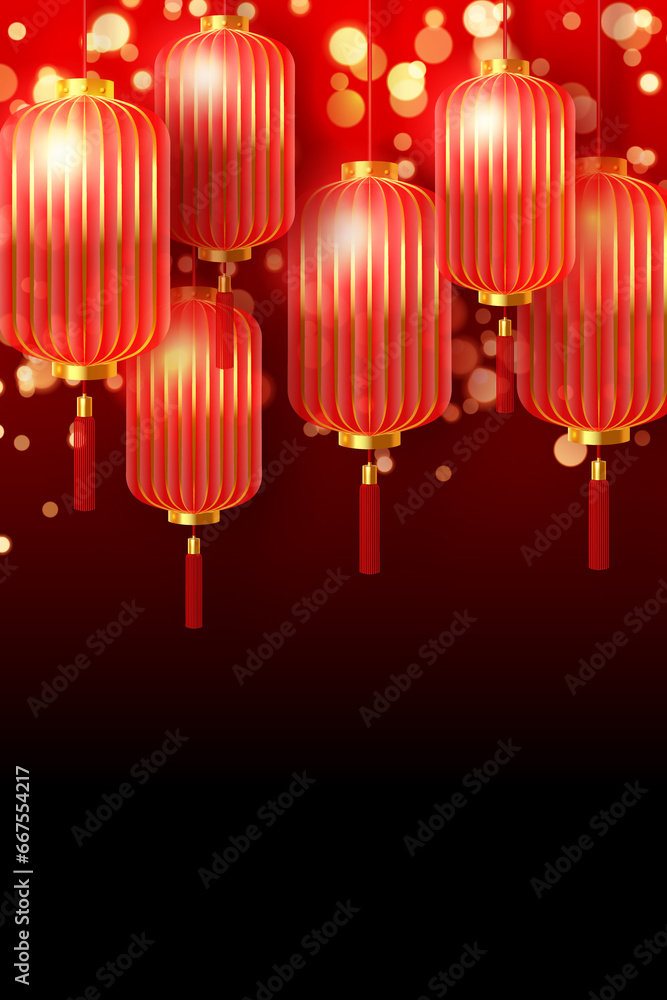 Chinese traditional golden red lantern with bokeh shinning background