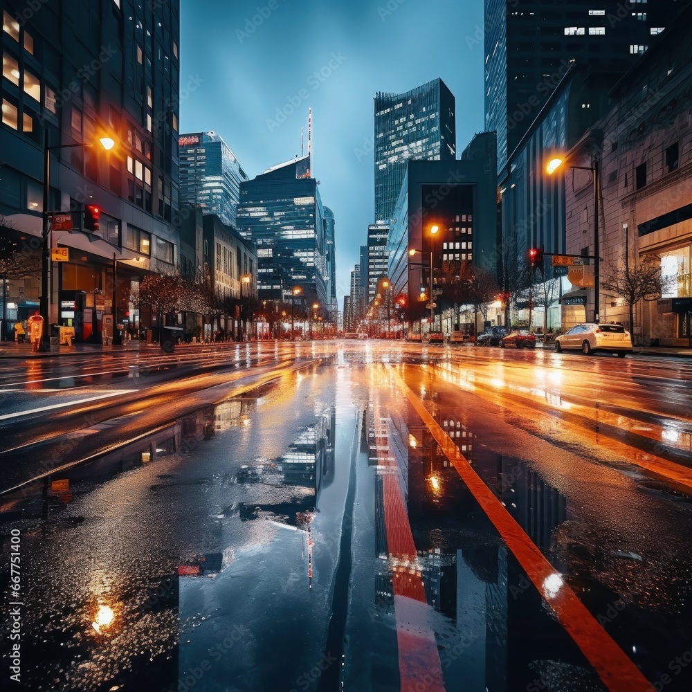 long exposure shot of a busy city street at night.