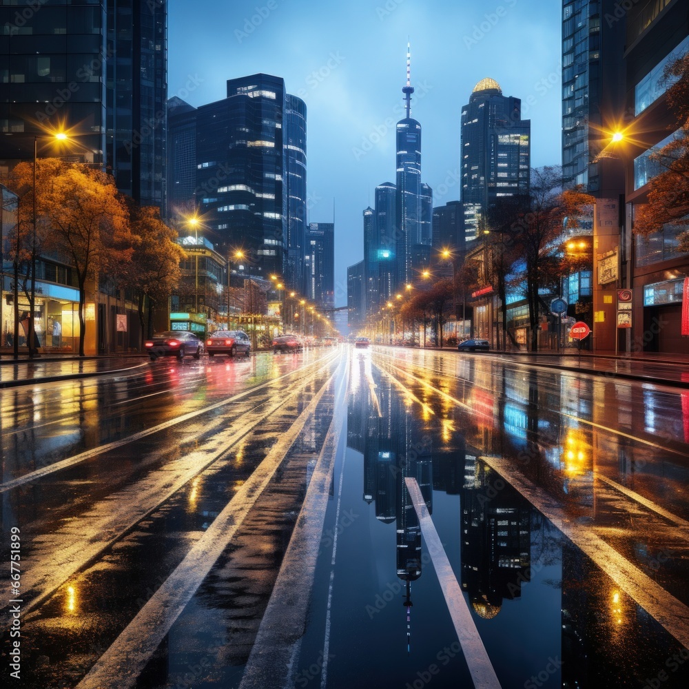 long exposure shot of a busy city street at night.