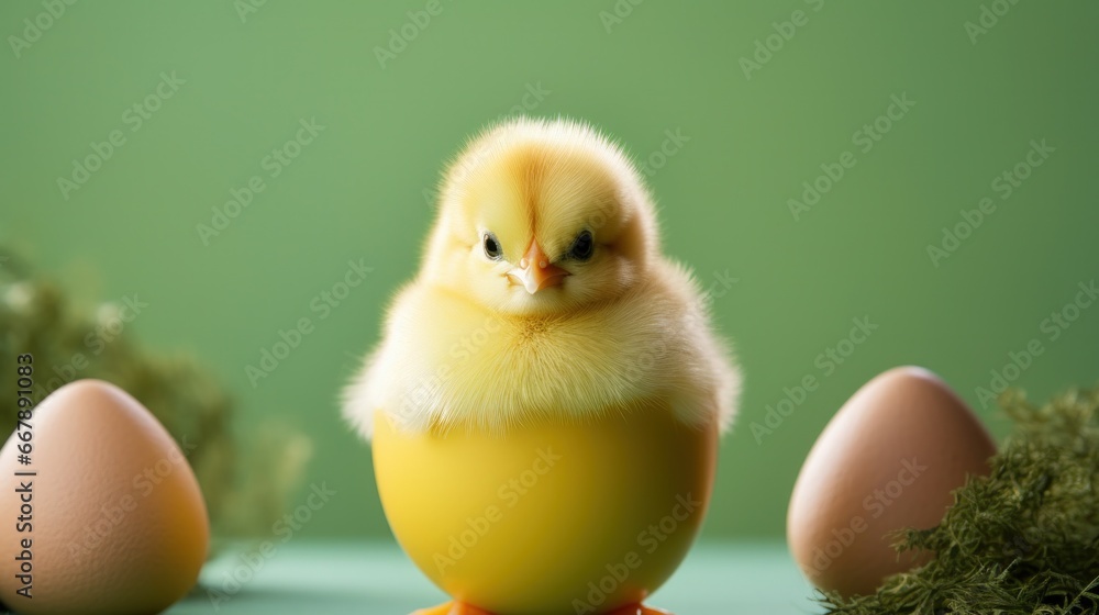 Easter-Themed Postcard Featuring a Small Yellow Chicken in an Eggshell