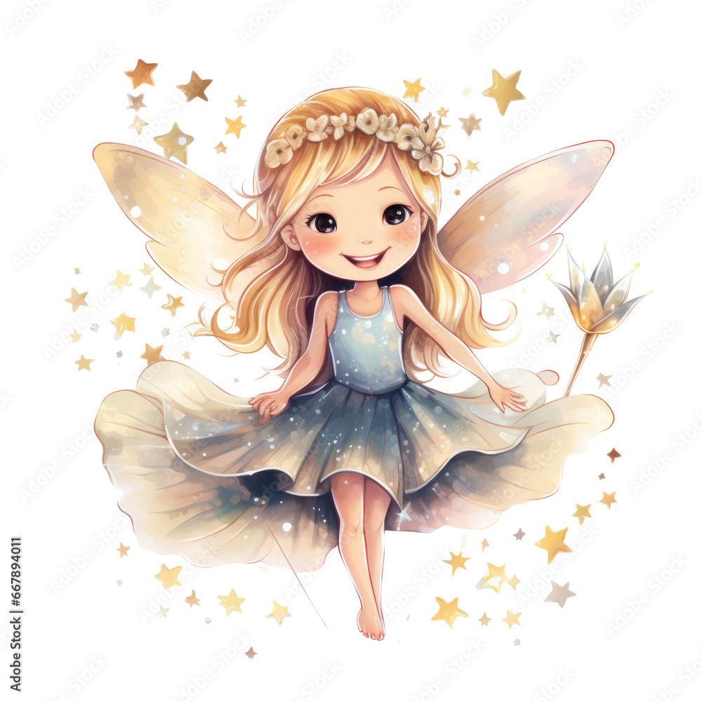 cute waercolor tooth Fairy isolated