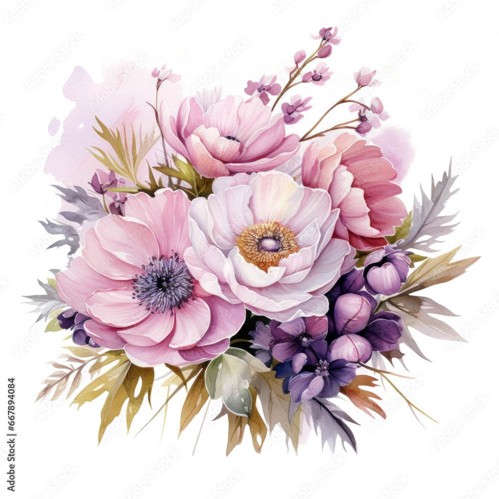 watercolor spring flowers bouqut isolated