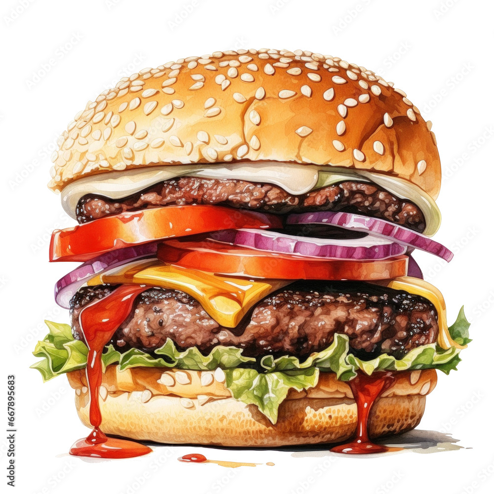 watercolor beef burger isolated