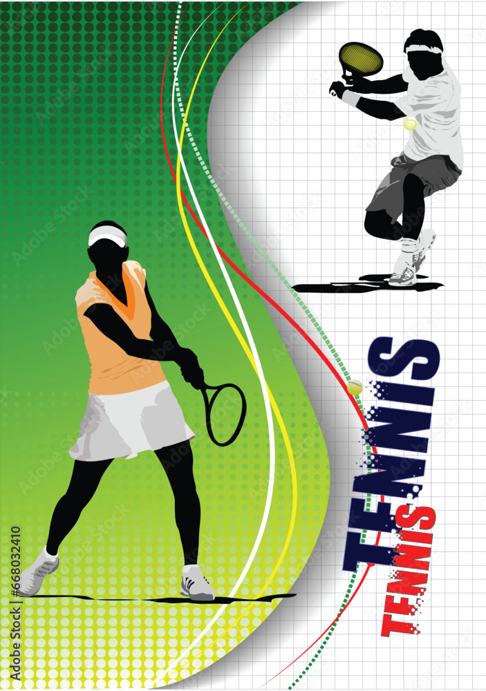 Tennis player poster. Colored Vector illustration for designers