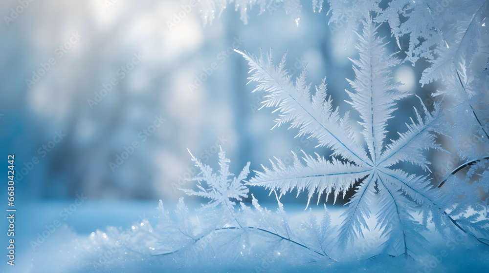 frost on the branches, Cold winter morning, window covered in frost