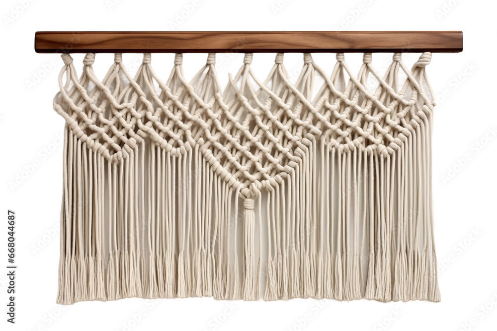 Handcrafted Macrame Wall Hanging on transparent background.