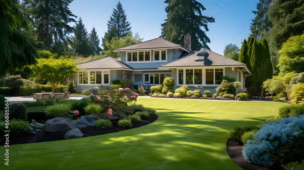 Beautiful Home With Green Grass Yard, Beautiful exterior of newly built luxury home