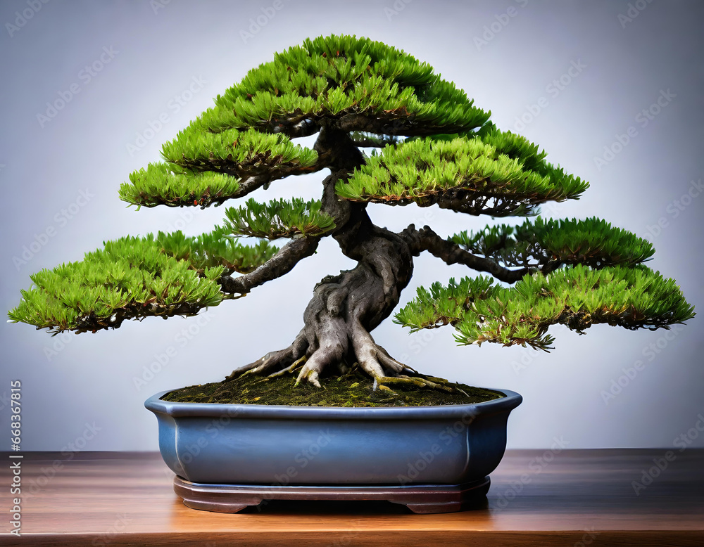 bonsai tree in pot isolated on neutral background. generative ai