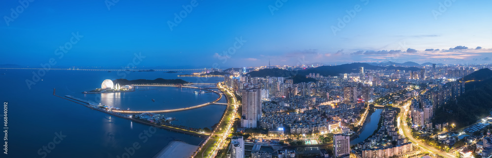 Aerial photography of modern architectural landscape at night in Zhuhai, China