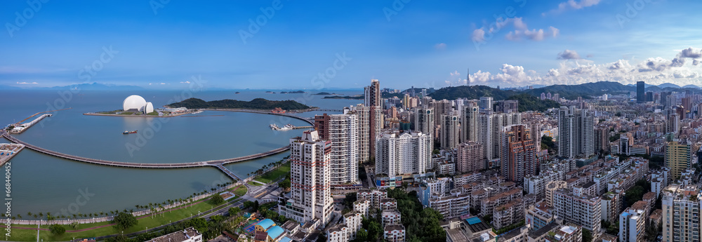 Aerial photography of modern architectural landscape at night in Zhuhai, China