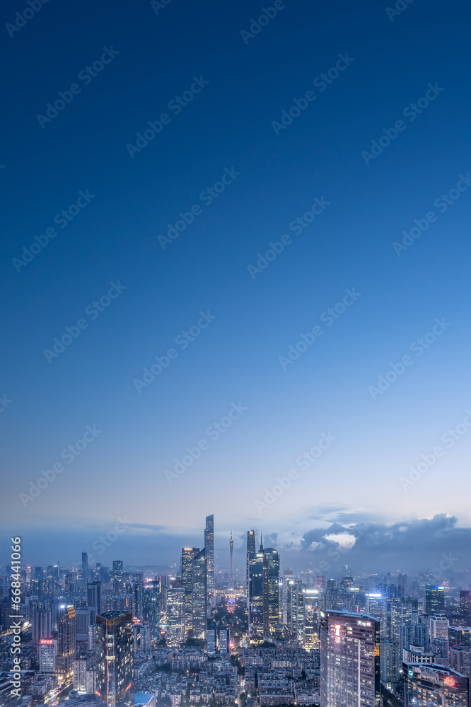 Aerial photography of modern architectural landscapes at night in Guangzhou, China