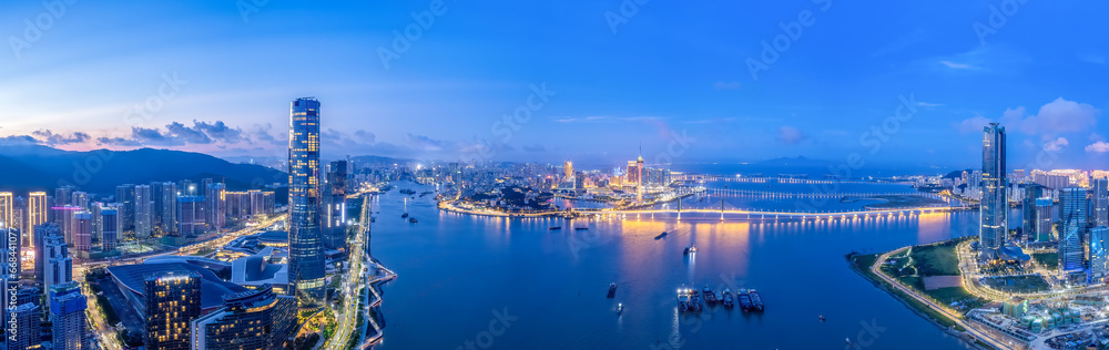 Aerial photography of modern architectural landscape at night in Zhuhai, China