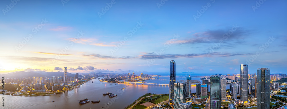 Aerial photography of modern architectural landscape at night in Zhuhai, China