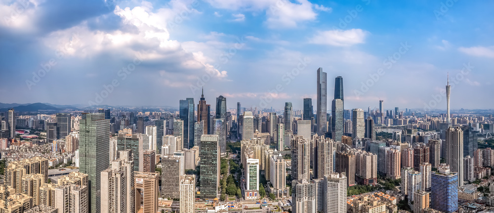 Aerial photography of the skyline of modern architectural landscapes in Guangzhou, China