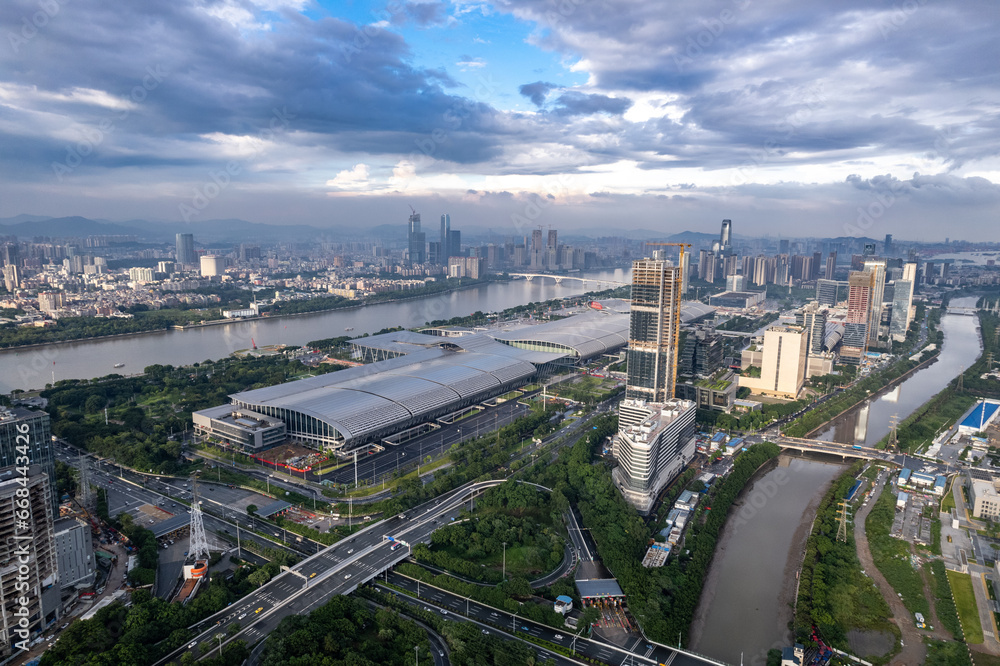 Aerial photography of the skyline of modern architectural landscapes in Guangzhou, China