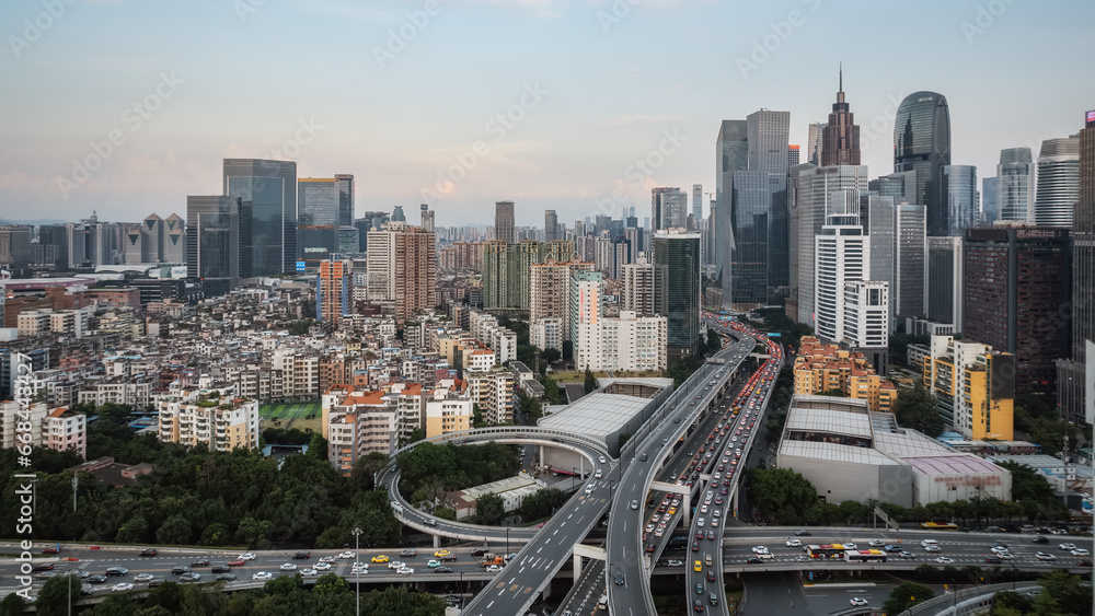 Aerial photography of the skyline of modern architectural landscapes in Guangzhou, China