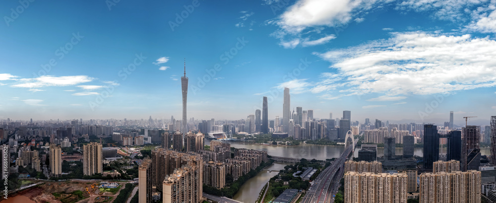 Aerial photography of the skyline of modern architectural landscapes in Guangzhou, China