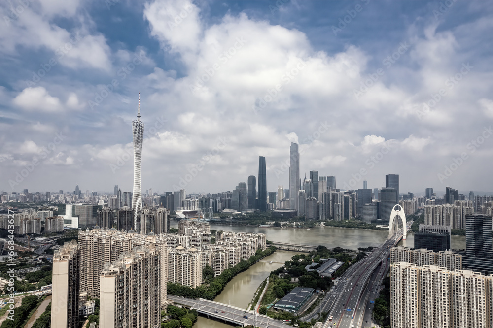 Aerial photography of the skyline of modern architectural landscapes in Guangzhou, China