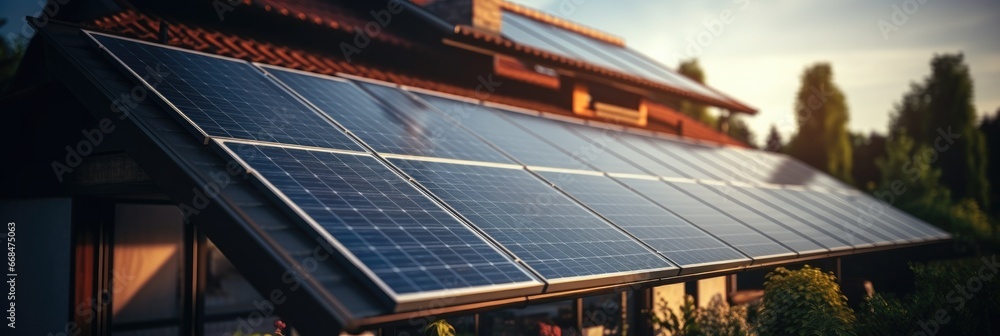 Solar energy, Solar panels on the roof of the house.