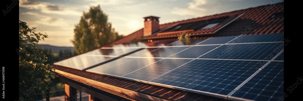 Solar energy, Solar panels on the roof of the house.