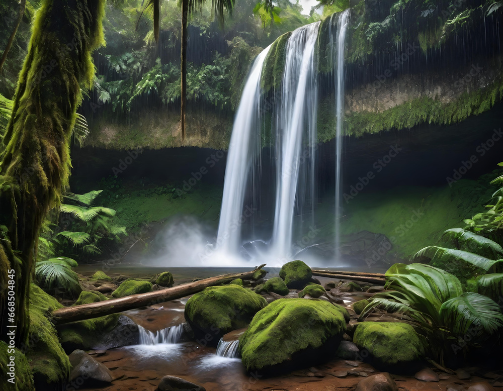 waterfall in a rainforest. generative ai