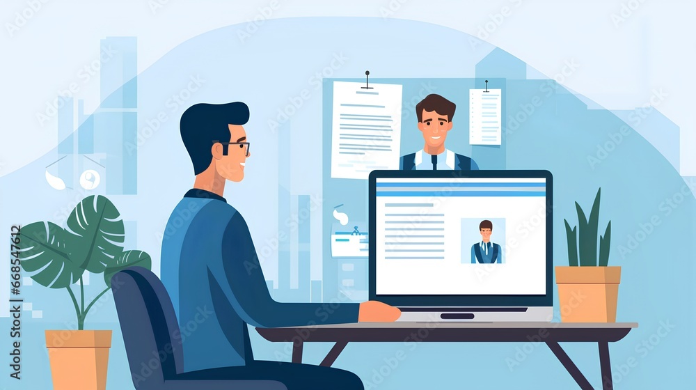 Remote hiring and online job interview concept. HR work with CV and application letter review to find best candidate for job position. Modern, digital approach to recruitment and selection process.