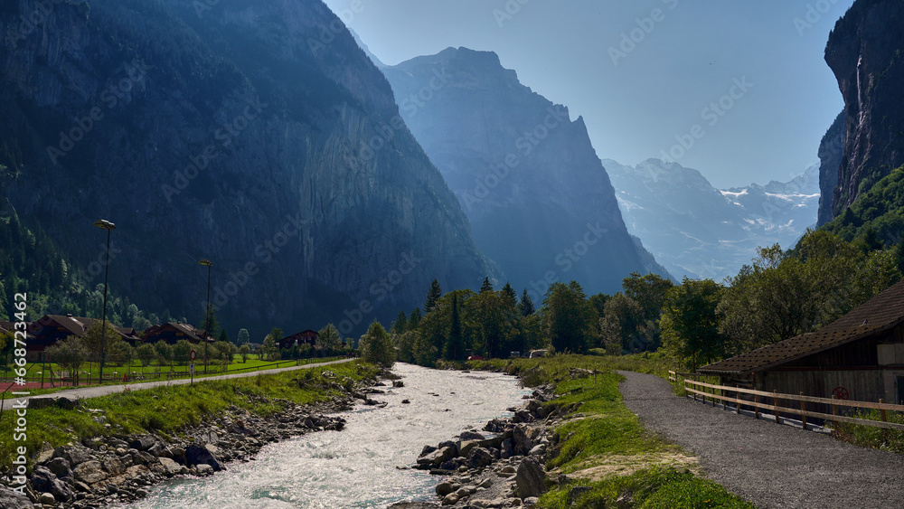 River flowing towards mountains