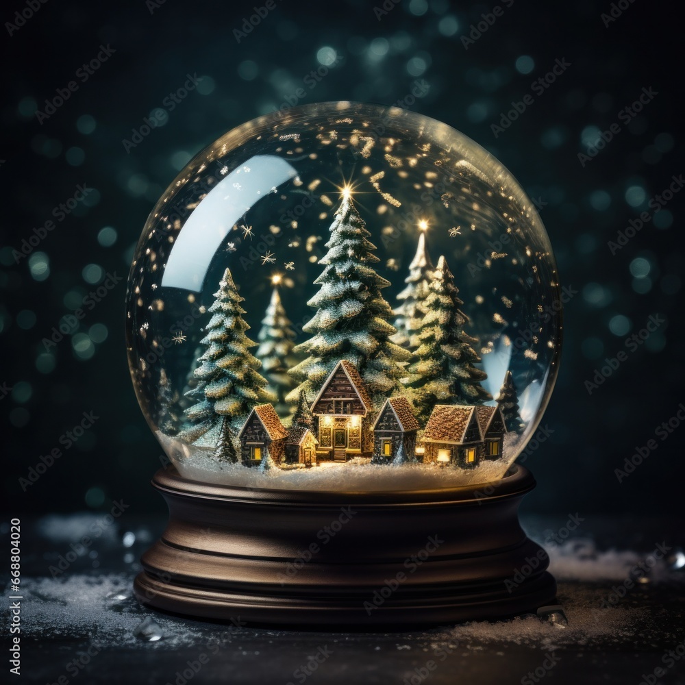 A Christmas Tree Gleaming Inside a Snow Globe