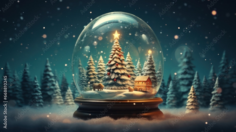 A Christmas Tree Gleaming Inside a Snow Globe